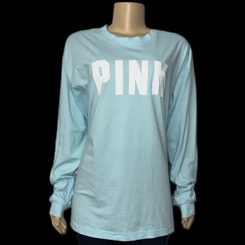 Victoria’s Secret Pink Oversized Long Sleeve T-shirt Pink Logo blue XLarge